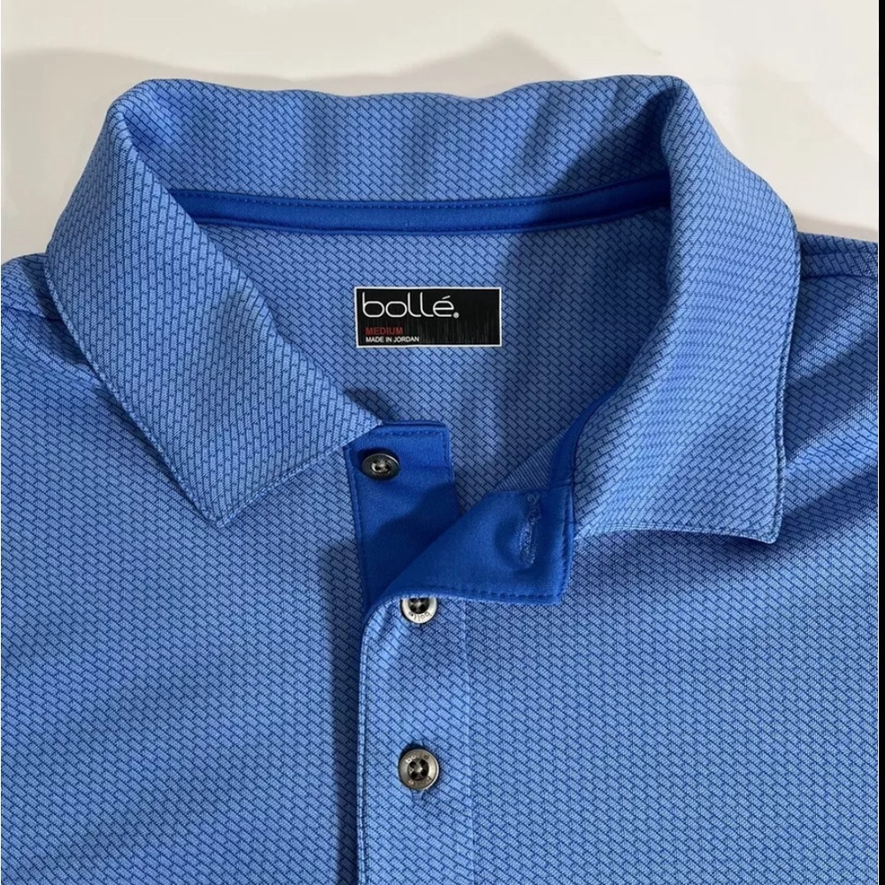 Bolle Polo Shirt Adult Small Blue Brick Pattern Polyester Golf Golfer Rugby Men